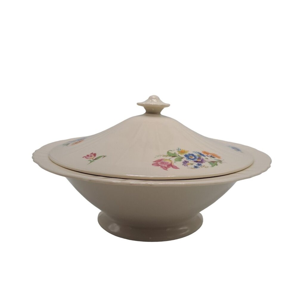 OPCO Syracuse China Covered Serving Dish Floral Bouquets Slight Scalloped Edge